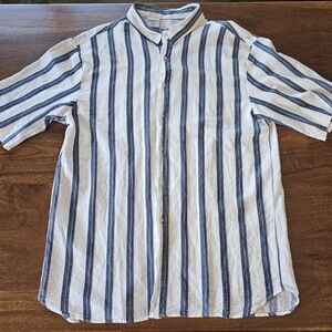 Mens Kamba Button Up Short Sleeve Blue and White Stripes Size XXL 100% Cotten